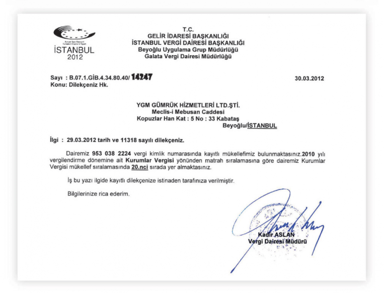 2010 Vergi Dairesi Takdirnamesi